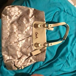 Coach tan and purple handbag